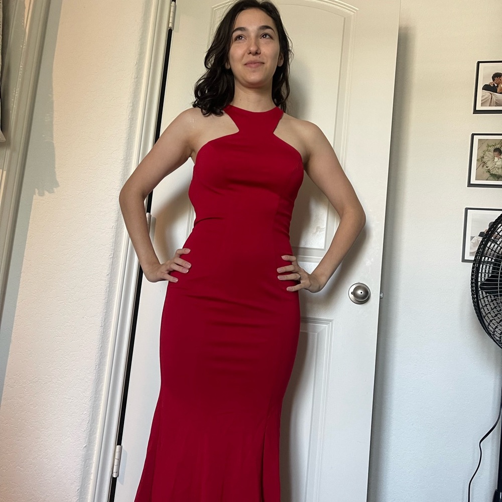 Elegant Red Halter Dress